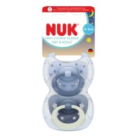 Nuk First Choice Classic Day and Night Silicone Soother 0-6m Blue 2 τεμάχια