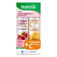 Health Aid Cranberry and Vitamin C γεύση Κράνμπερι 20 αναβράζοντα δισκία & Vitamin C 1000mg γεύση Πορτοκάλι 20 αναβράζοντα δισκία