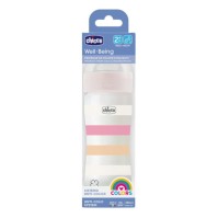 Chicco Well Being Plastic Baby Bottle 2m+ White-Pink Stripes 250ml