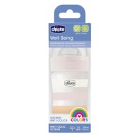 Chicco Well Being Plastic Baby Bottle 0m+ White-Pink Stripes 150ml