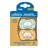 Dr. Browns Advantage One-Pice Silicone Soother 6-18m Yellow-Green 2 τεμάχια