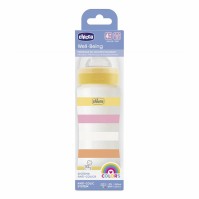 Chicco Well Being Plastic Baby Bottle 4m+ Yellow-Pink Stripes 330ml