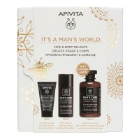Apivita Mens Care Face and Eye Cream 50ml & Hair and Body Wash 250ml & Black Detox Cleansing Jelly 50ml