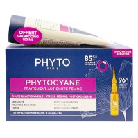 Phyto Phtyocyane Anti-Hair Loss Treatment for Reactional Hair Loss Vials 12x3.5ml & Invigorating Shampoo 100ml