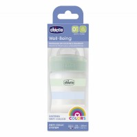 Chicco Well Being Plastic Baby Bottle 0m+ Green-Blue Stripes 150ml