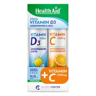 Health Aid Vitamin D3 2000iu γεύση Πορτοκάλι 20 αναβράζοντα δισκία & Vitamin C 1000mg γεύση Πορτοκάλι 20 αναβράζοντα δισκία