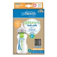 Dr. Browns Μπιμπερό με Φαρδύ Λαιμό Γυάλινο Options+ & Θηλή Σιλικόνης 2x270ml