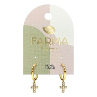 Farma Bijoux Earrings Cross Hoops with Zircon 15mm