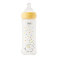 Chicco Perfect Easy Glass Baby Bottle 0m+ Yellow Elephant 240ml