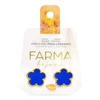 Farma Bijoux Υποαλλεγικά Σκουλαρίκια Μπλε-Χρυσό Λουλούδι