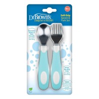 Dr. Browns Soft Grip Spoon and Fork Set 12m+ Green 2 τεμάχια