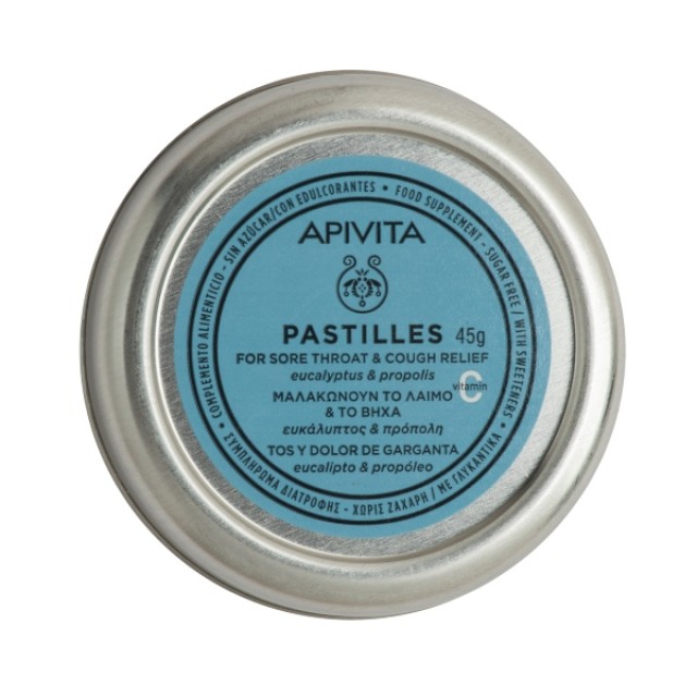 Apivita Pastilles Sore Throat & Cough Pastilles With Eucalyptus & Propolis 45gr