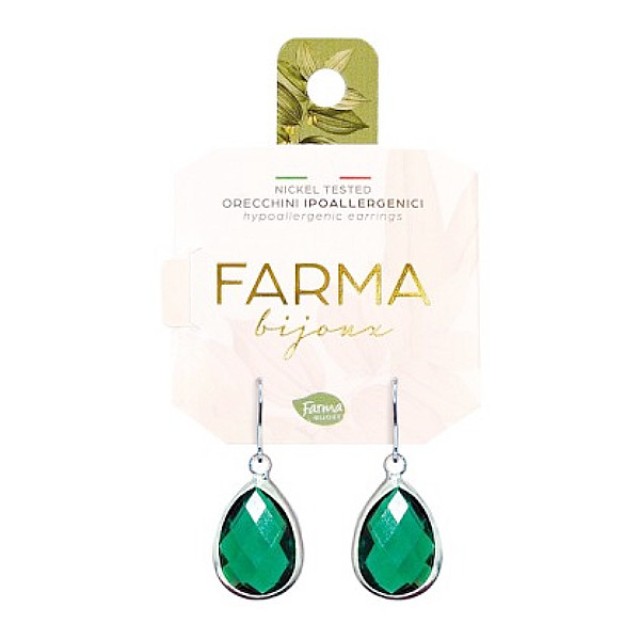 Farma Bijoux Υποαλλεγικά Σκουλαρίκια Κρεμαστά Δάκρυα Σμαραγδί Κρύσταλλα 20mm