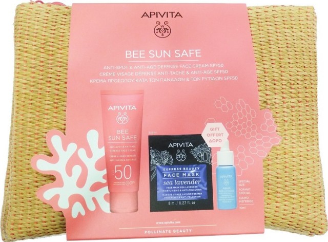 Apivita Bee Sun Safe Promo Anti Spot Anti Age Defence Face Cream SPF50 50ml, Aqua Beelicious Booster 10ml,Sea Lavender Express Mask, Δώρο Νεσεσέρ