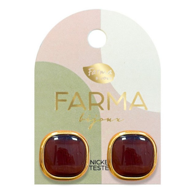 Farma Bijoux Earrings Gold with Brown Quartz 16mm