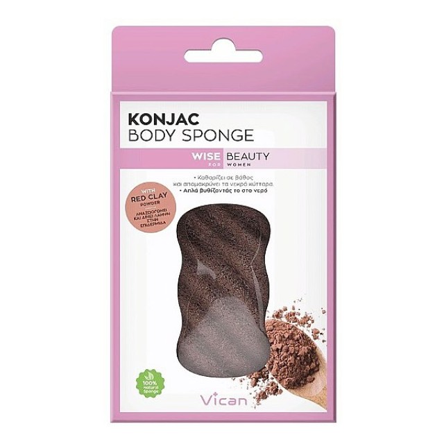 Vican Wise Beauty Konjac Body Sponge Red Clay Powder 1 pc