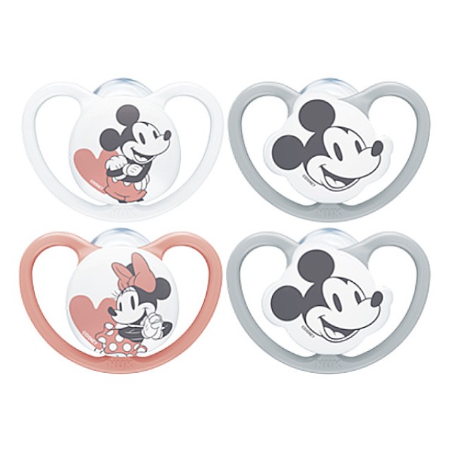 Nuk Space Mickey Mouse Πιπίλα Σιλικόνης με Θήκη Διάφορα Σχέδια 0-6m 1 τεμάχιο