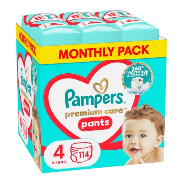 Pampers Monthly Pack Premium Care Pants No. 4 (9-15 kg) 114 τεμάχια