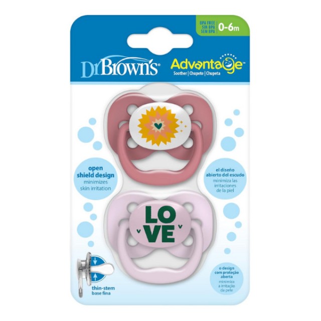 Dr. Brown's Advantage Silicone Soother 0-6m Pink 2 τεμάχια