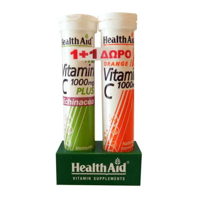 Health Aid Vitamin C 1000mg+Echinacea γεύση Λεμόνι 20 αναβράζοντα δισκία & Vitamin C 1000mg γεύση Πορτοκάλι 20 αναβράζοντα δισκία