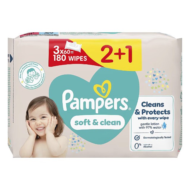 Pampers Wipes Soft and Clean 180 τεμάχια