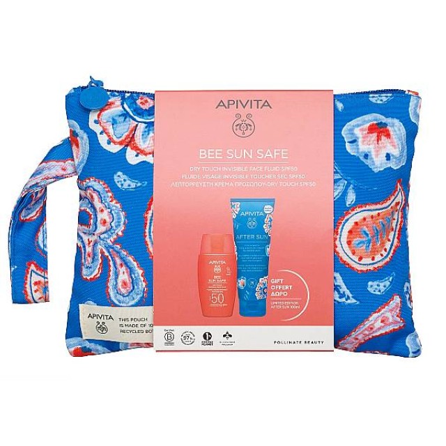 Apivita Bee Sun Safe Dry Touch Invisible Face Fluid SPF50 50ml & After Sun Cool & Sooth Face & Body Gel-Cream Travel Size 100ml