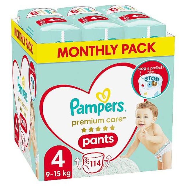 Pampers Monthly Pack Premium Care Pants No. 4 (9-15 Kg) 114 τεμάχια