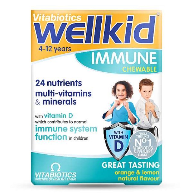 Vitabiotics Wellkid Immune Chewable γεύση Πορτοκάλι-Λεμόνι 30 μασώμενες ταμπλέτες