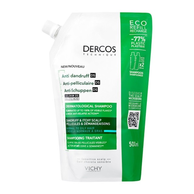 Vichy Dercos Anti-dandruff DS Anti-Dandruff Shampoo For Normal & Oily Hair Eco-Refill 500ml