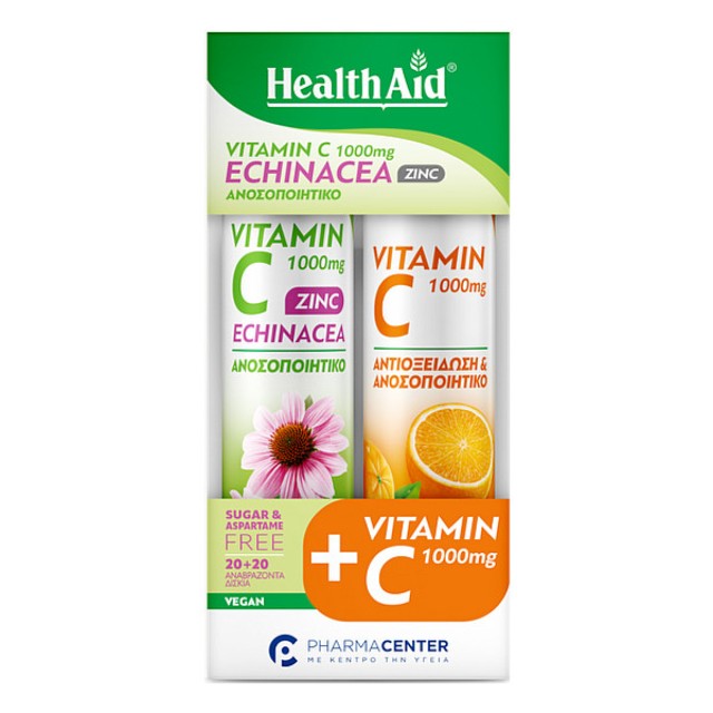 Health Aid Vitamin C 1000mg and Echinacea and Zinc γεύση Λεμόνι 20 αναβράζοντα δισκία & Vitamin C 1000mg γεύση Πορτοκάλι 20 αναβράζοντα δισκία