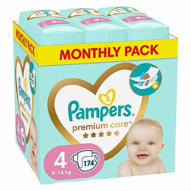 Pampers Monthly Pack Premium Care No. 4 (9-14 Kg) 174 τεμάχια