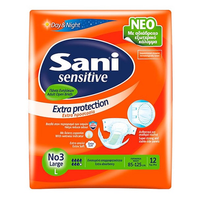 Sani Sensitive Open Incontinence Diapers No3 Large 12 pieces