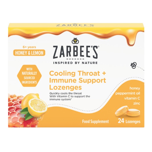 Zarbee's Throat and Immune Support Lozenges γεύση Μέλι-Λεμόνι 24 παστίλιες