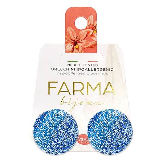 Farma Bijoux Υποαλλεγικά Σκουλαρίκια Στρογγυλά Μπλε Κουμπιά με Glitter 22mm