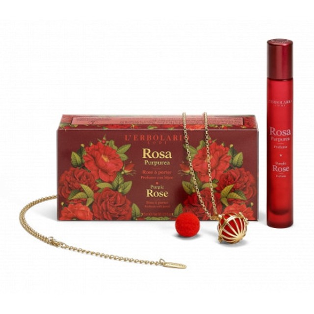 L'Erbolario Rosa Purpurea Beauty Set Porter Perfume 15ml & Necklace Jewelry