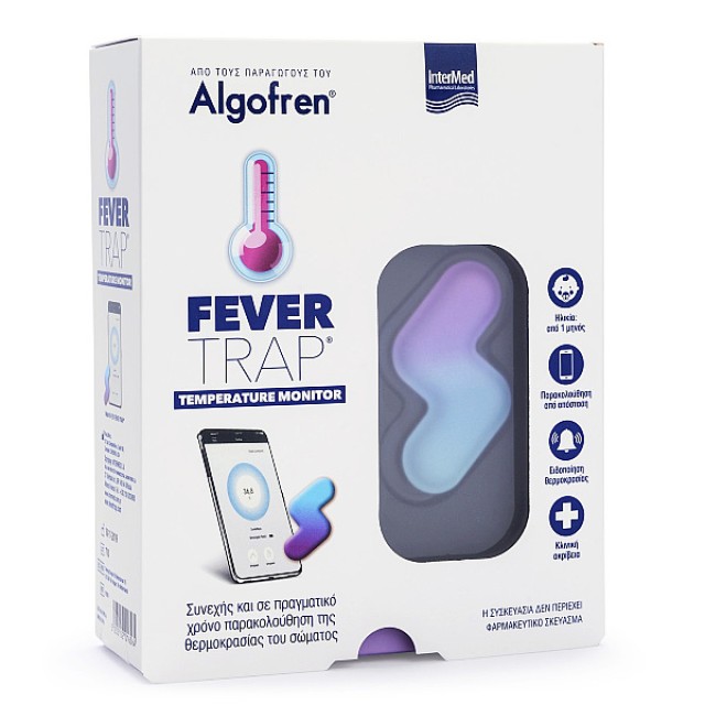 Intermed Algofren Fever Trap Temperature Monitor Θερμόμετρο Συνεχούς Παρακολούθησης (Επαναφορτιζόμενο Patch) & 8 ανταλλακτικές αυτοκόλλητες ταινίες