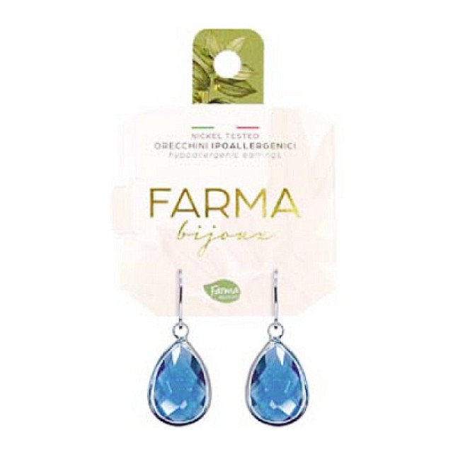 Farma Bijoux Υποαλλεγικά Σκουλαρίκια Κρεμαστά Δάκρυα Γαλάζια Κρύσταλλα 20mm