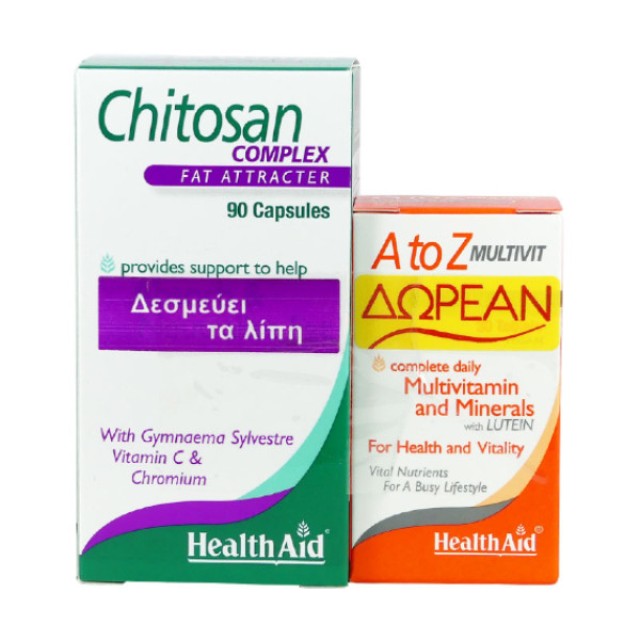 Health Aid Chitosan Complex Fat Attracter 90 capsules & A to Z Multivit 30 tablets
