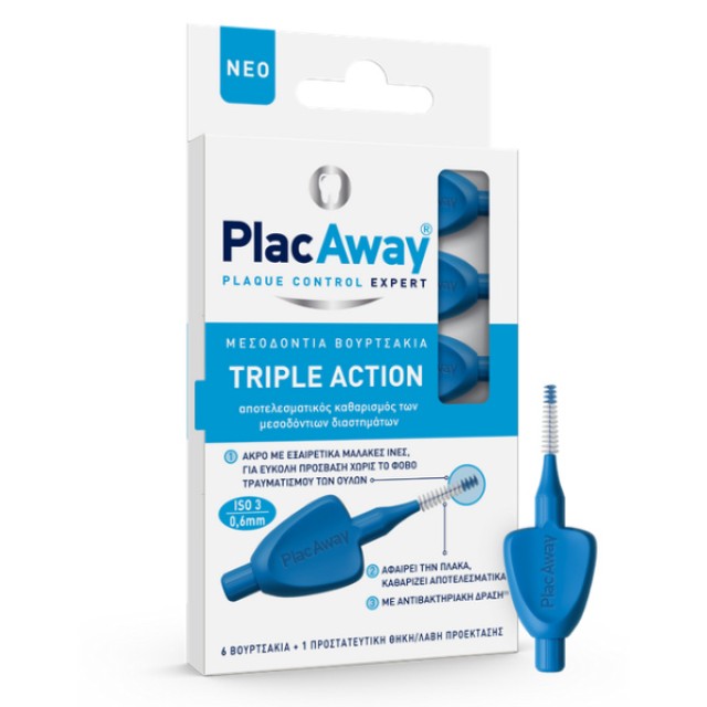 PlacAway Μεσοδόντιο Βουρτσάκι Triple Action 0.6mm ISO 3 Μπλε 6 τεμάχια