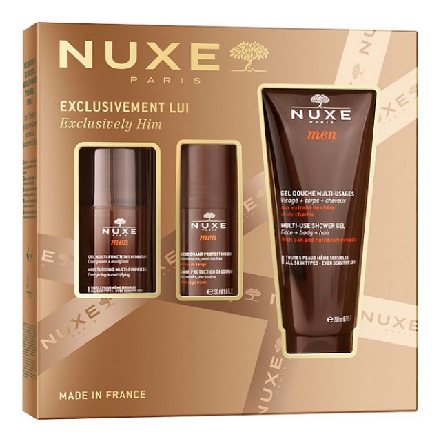 Nuxe Men Moisturising Multi-Purpose Gel 50ml & 24h Protection Deodorant 50ml & Multi-Use Shower Gel 200ml