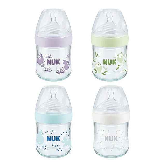 Nuk Nature Sense Glass Baby Bottle Silicone Nipple Various Designs 0-6m 120ml
