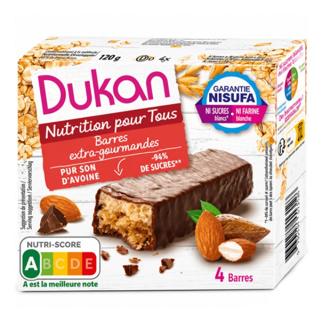 Dukan Oat Bars with Dark Chocolate Coating and Bitter Almond Flavor 4 τεμάχια