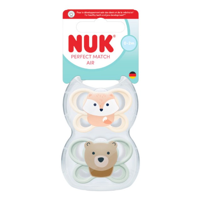 Nuk Perfect Match Air Silicone Soother 0-2m Fox-Bear 2 τεμάχια