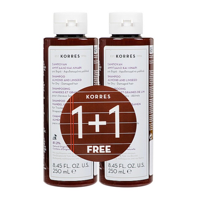 Korres Almond & Flax Shampoo for Dry - Dehydrated Hair 2x250ml