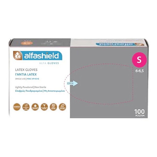 Alfashield Latex Gloves Lightly Powdered Small 100 pieces