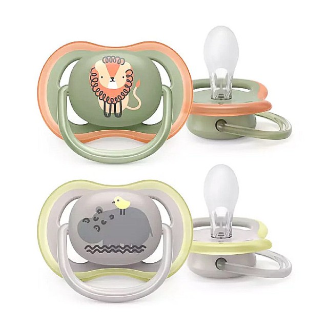 Philips Avent Ultra Air Orthodontic Pacifier Lion-Hippo 6-18m 2 pieces