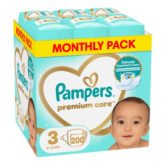 Pampers Monthly Pack Premium Care No. 3 (6-10 kg) 200 τεμάχια