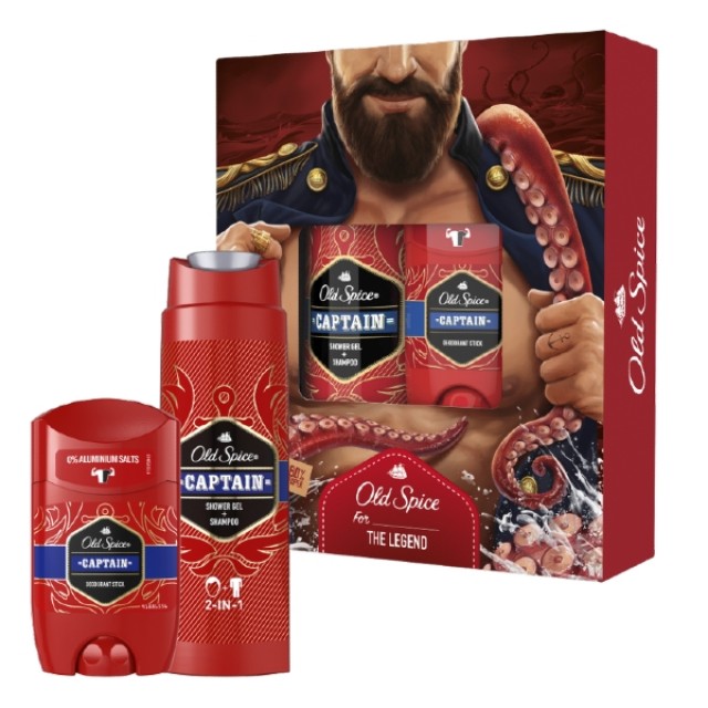 Old Spice Σετ Δώρου Captain, Αποσμητικό Στικ 50ml Και Αφρόλουτρο 400ml