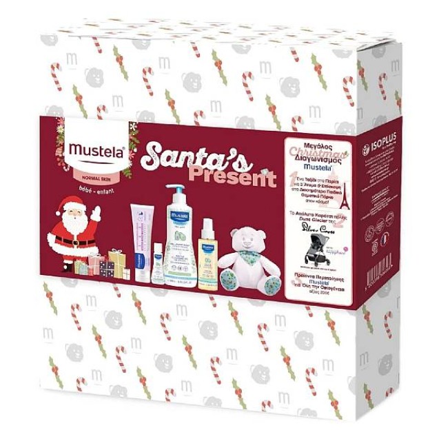Mustela Santa's Present Gentle Cleansing Gel 500ml & Baby Oil 100ml & Vitamin Barrier Cream 1 2 3 50ml & Teddy Bear