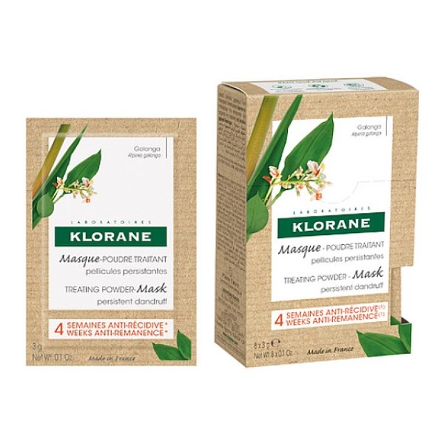 Klorane Galanga Μάσκα-Πούδρα Αγωγής για Λιπαρή και Ξηρή Πιτυρίδα με Γκάλανγκα 3x8g
